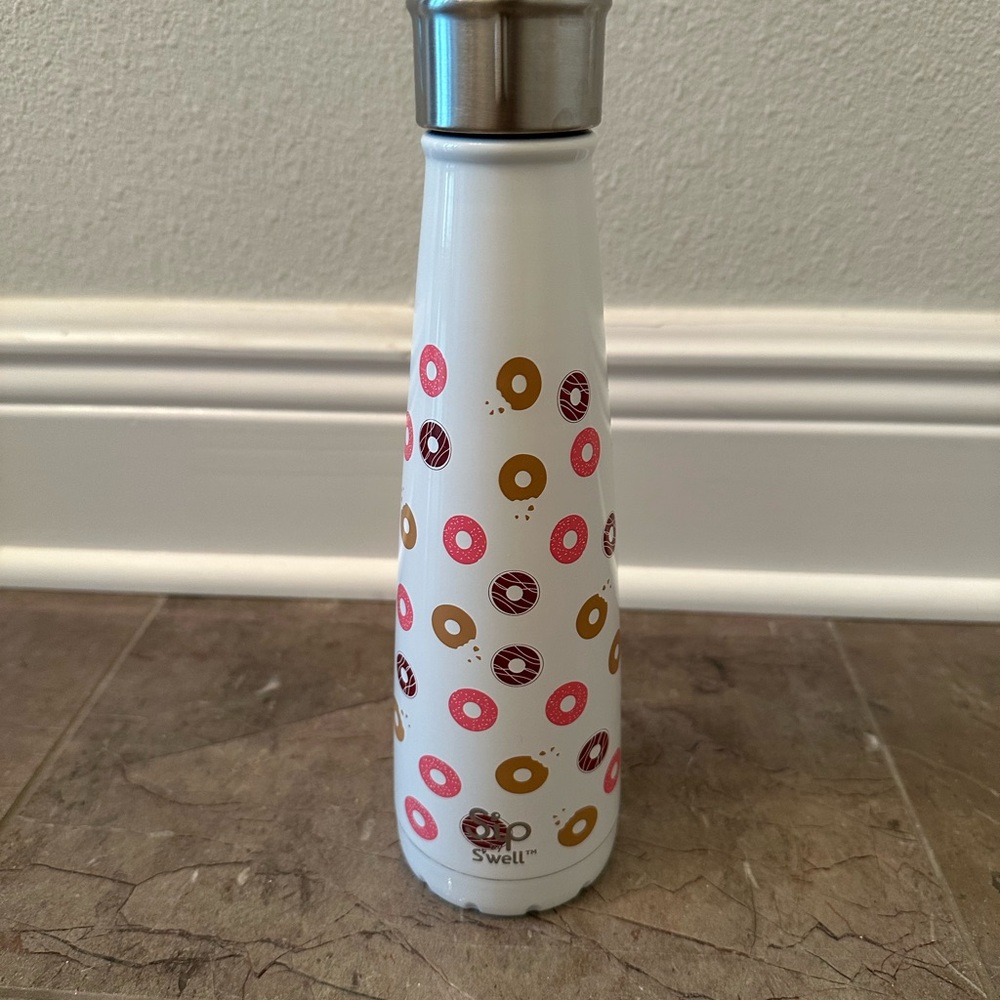 S'well White Bottle with Pink and Gold Donut Design